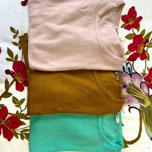 Vintage Repro LOT Qty3 Mak long sleeve sweaters: teal, dusty rose, ochre size L